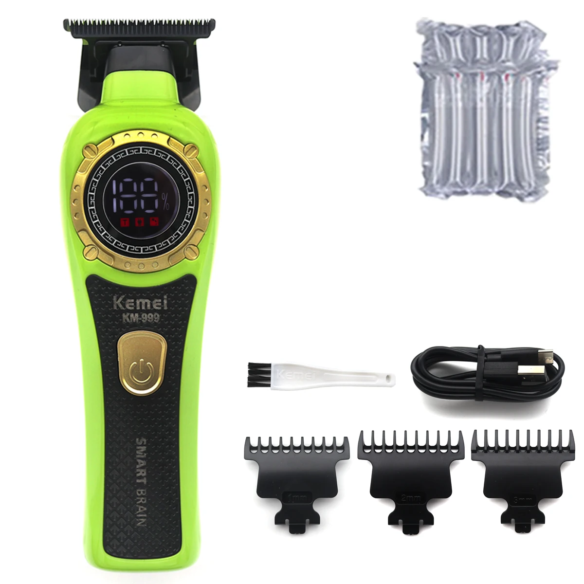 KM-999 Hair Trimmer for Men DLC T-Blade Zero Gapped LED Display Cordless USB Professional Hair Clipper Finishing Machine