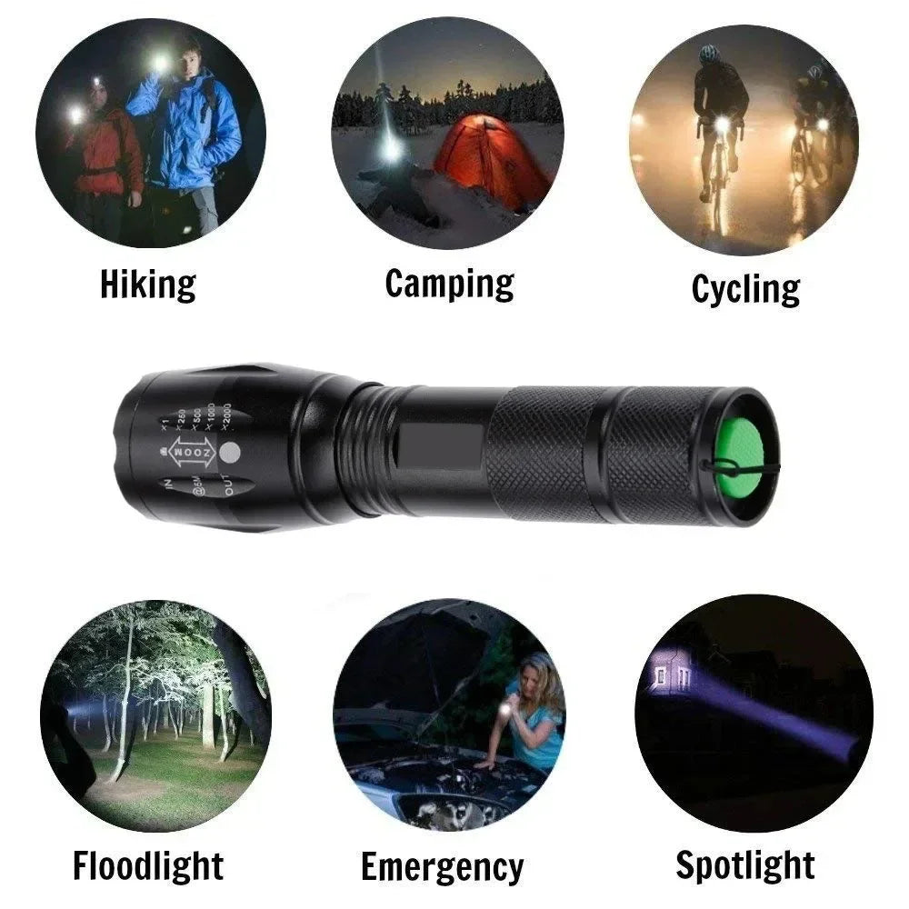 High Power T6 LED Flashlights Camping Torch 5 Light Modes Zoom Light Aluminum Alloys Waterproof Material External 18650 Battery