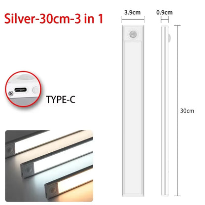 LED Night Light Motion Sensor Wireless USB Cabinet Night Light Wardrobe Lamp for Kitchen Cabinet Bedroom Wardrobe 20/30/40/60CM