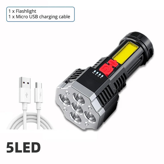 High Power Rechargeable Led Flashlights 7LED Camping Torch with Cob Side Light Lightweight Outdoor Lighting ABS Material