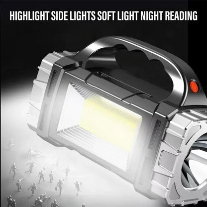 2024 Powerful LED Flashlight Usb+Solar Rechargeable Flashlight COB Outdoor Camping Torch Portable Searchlight Power Bank Outdoor