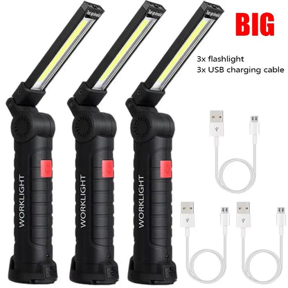 New Portable COB LED Flashlight USB Rechargeable Work Light Magnetic Lanterna Hanging Lamp with Built-In Battery Camping Torch