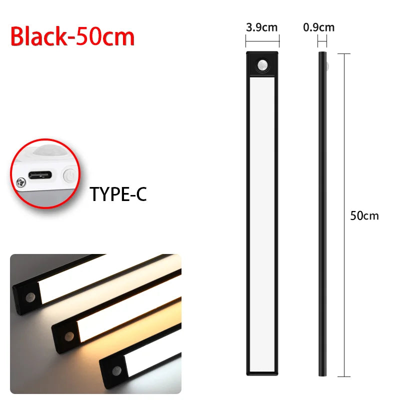 LED Night Light Motion Sensor Wireless USB Cabinet Night Light Wardrobe Lamp for Kitchen Cabinet Bedroom Wardrobe 20/30/40/60CM