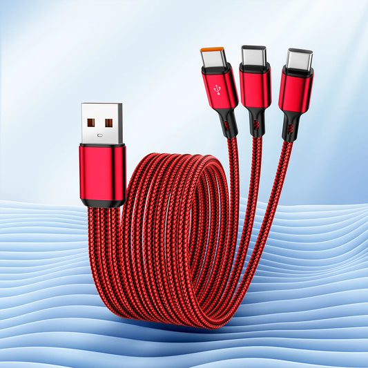 3 In1 USB to 3×Type - C Cable 100W 6A Fast Charge for Samsung S24 Xiaomi Huawei Android Phone Usb C High-Speed Data Transmission