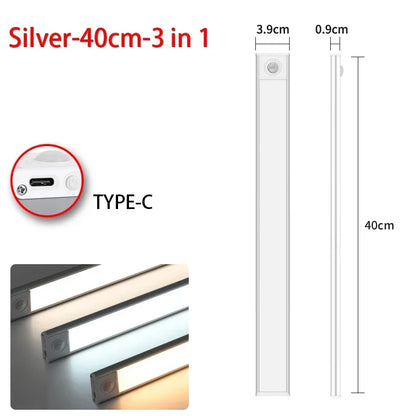 LED Night Light Motion Sensor Wireless USB Cabinet Night Light Wardrobe Lamp for Kitchen Cabinet Bedroom Wardrobe 20/30/40/60CM