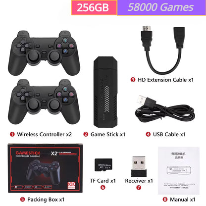 256G 58,000 Games GD10 plus Game Stick 4K HD Video Game Console 2.4G Double Wireless Controller Game Stick for N64/PSP/PS1/GBA