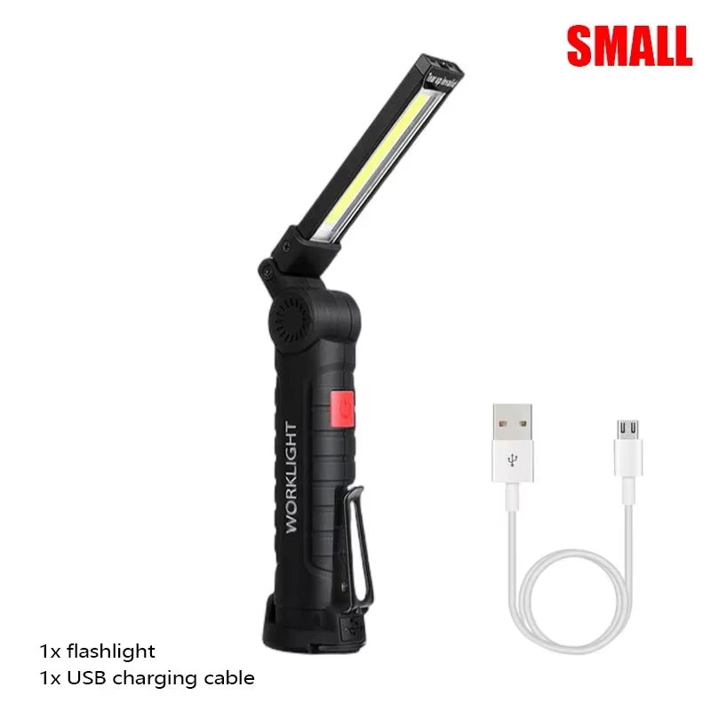 New Portable COB LED Flashlight USB Rechargeable Work Light Magnetic Lanterna Hanging Lamp with Built-In Battery Camping Torch
