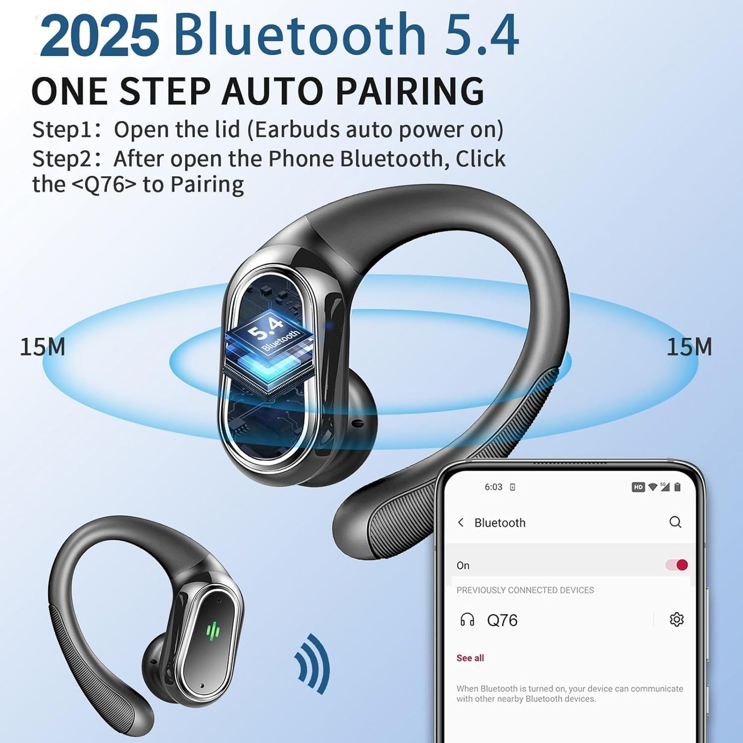 2025 Bluetooth 5.4 Wireless Earbuds - Sport-Ready, ENC Noise Cancelling Mic, 50H Playtime, IP7 Waterproof, Dual LED Display, Perfect for Workouts and Running
