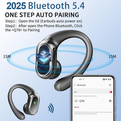 2025 Bluetooth 5.4 Wireless Earbuds - Sport-Ready, ENC Noise Cancelling Mic, 50H Playtime, IP7 Waterproof, Dual LED Display, Perfect for Workouts and Running