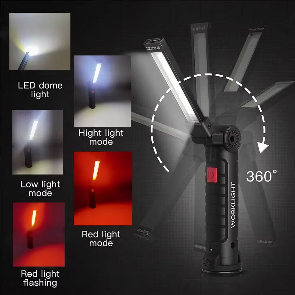 New Portable COB LED Flashlight USB Rechargeable Work Light Magnetic Lanterna Hanging Lamp with Built-In Battery Camping Torch