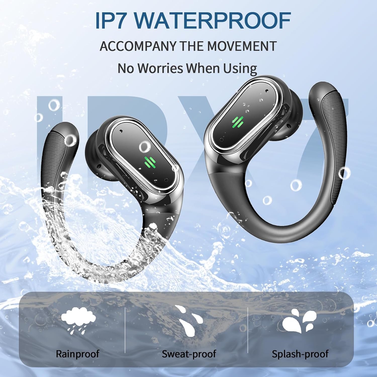 2025 Bluetooth 5.4 Wireless Earbuds - Sport-Ready, ENC Noise Cancelling Mic, 50H Playtime, IP7 Waterproof, Dual LED Display, Perfect for Workouts and Running