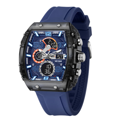 Brand 8109 New Electronic Watch Fashion Square Dual Display Waterproof Luminous Multi-Color for Men