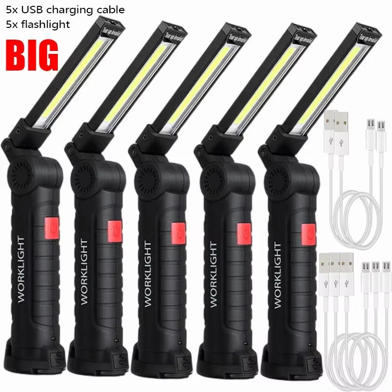 New Portable COB LED Flashlight USB Rechargeable Work Light Magnetic Lanterna Hanging Lamp with Built-In Battery Camping Torch
