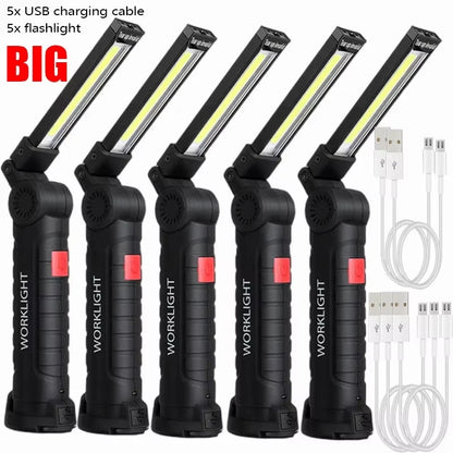 New Portable COB LED Flashlight USB Rechargeable Work Light Magnetic Lanterna Hanging Lamp with Built-In Battery Camping Torch