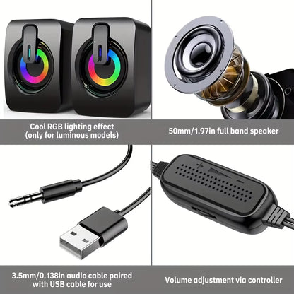 Computer Speakers PC Sound Box HIFI Stereo Microphone USB Wired Caixa De Som with LED Light for Desktop Computer
