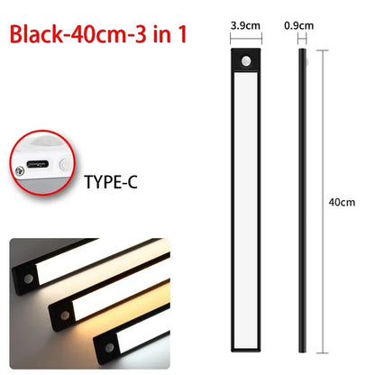LED Night Light Motion Sensor Wireless USB Cabinet Night Light Wardrobe Lamp for Kitchen Cabinet Bedroom Wardrobe 20/30/40/60CM
