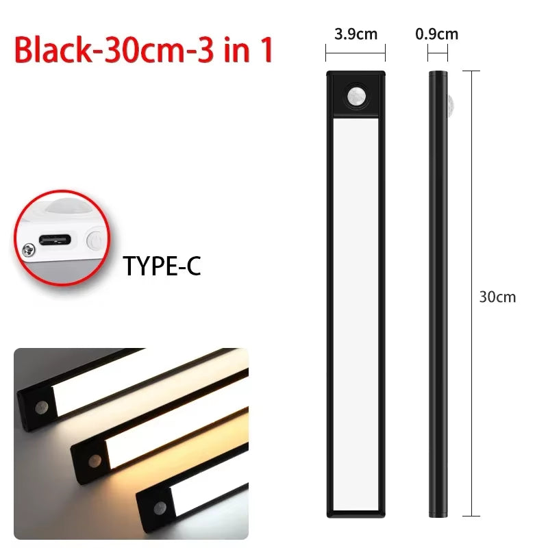 LED Night Light Motion Sensor Wireless USB Cabinet Night Light Wardrobe Lamp for Kitchen Cabinet Bedroom Wardrobe 20/30/40/60CM