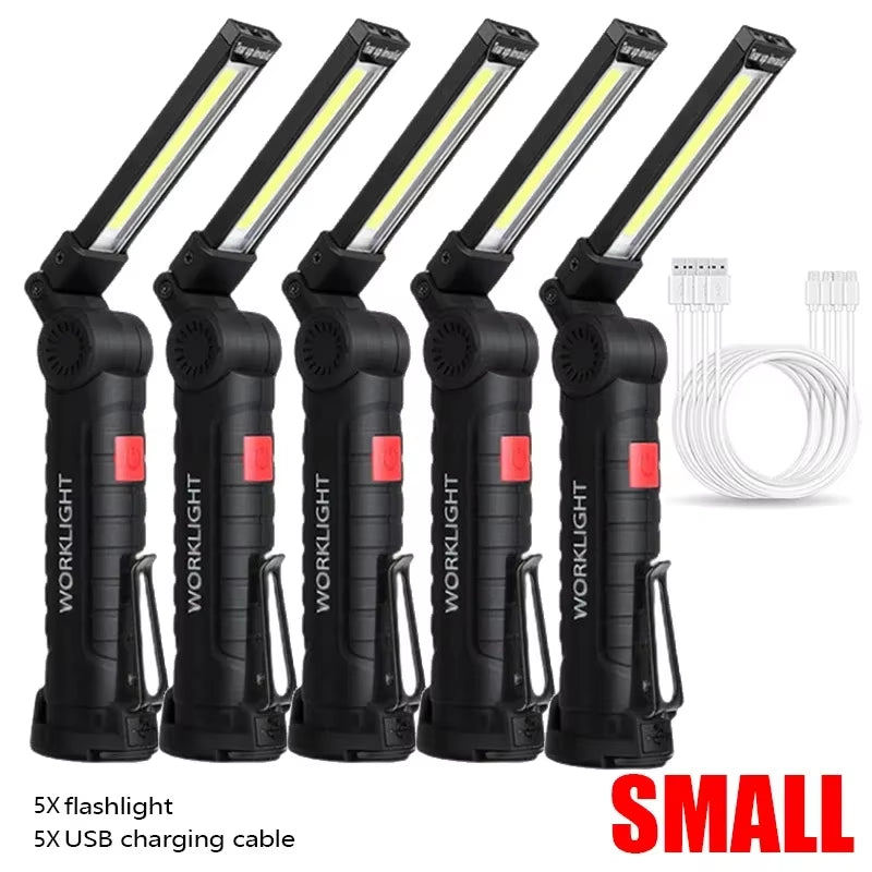 New Portable COB LED Flashlight USB Rechargeable Work Light Magnetic Lanterna Hanging Lamp with Built-In Battery Camping Torch