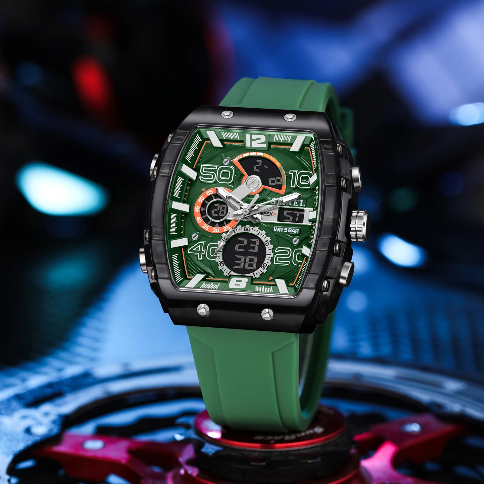 Brand 8109 New Electronic Watch Fashion Square Dual Display Waterproof Luminous Multi-Color for Men