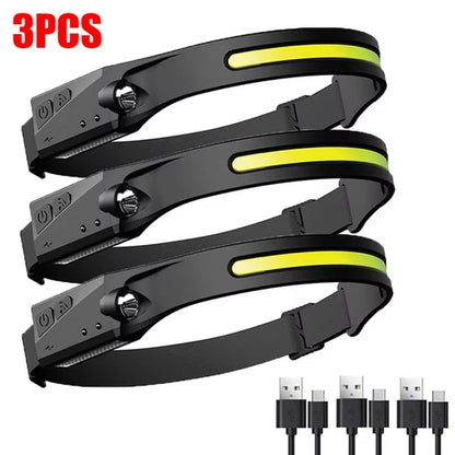 Sensor Headlamp LED Head Flashlight Rechargeable Headlight Head Torch Built-In Battery 5 Lighting Modes Fishing Camping Lantern
