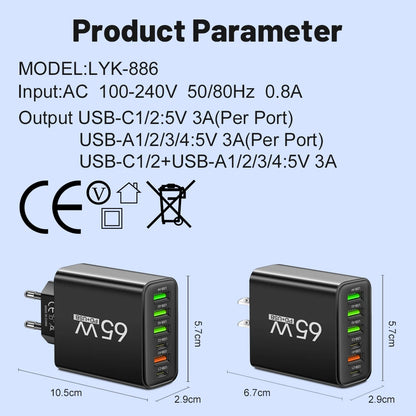 USB Charger 65W Mobile Phone Charger Fast Charging for Xiaomi Samsung Huawei P70 Travel Charger Adaptor for Iphone Quick Charger