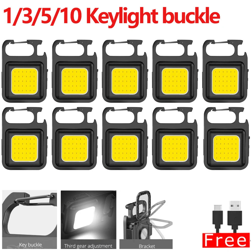 Super Bright Mini COB Keychain Portable Light Flashlight Charging Lamp Camping Lights with Magnet 4 Lighting Modes Forwork Light