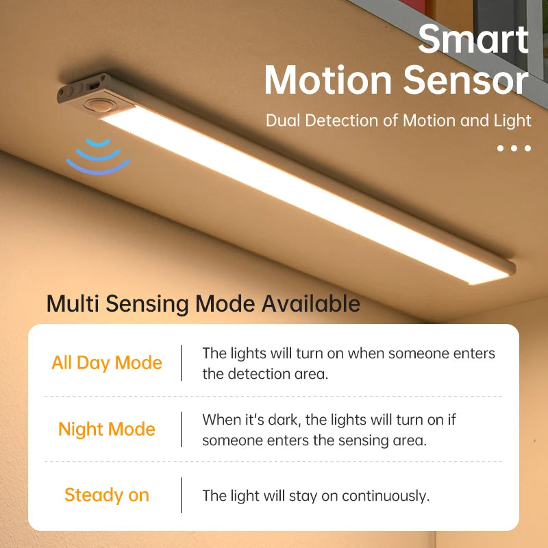 LED Night Light Motion Sensor Wireless USB Cabinet Night Light Wardrobe Lamp for Kitchen Cabinet Bedroom Wardrobe 20/30/40/60CM