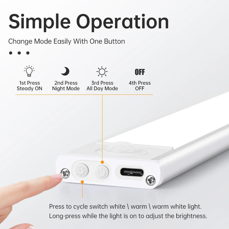 LED Night Light Motion Sensor Wireless USB Cabinet Night Light Wardrobe Lamp for Kitchen Cabinet Bedroom Wardrobe 20/30/40/60CM
