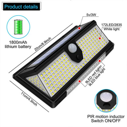 190Led Solar Led Light Outdoor Garden Decoration Wall Lamp with 4 Mode IP65 Waterproof Solar Motion Sensor Light for Yard Door
