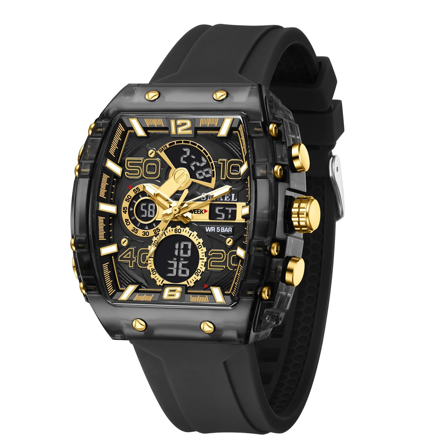 Brand 8109 New Electronic Watch Fashion Square Dual Display Waterproof Luminous Multi-Color for Men