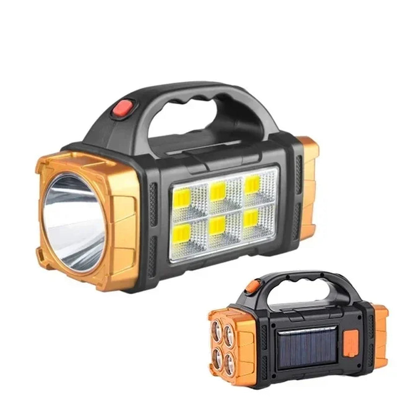 2024 Powerful LED Flashlight Usb+Solar Rechargeable Flashlight COB Outdoor Camping Torch Portable Searchlight Power Bank Outdoor
