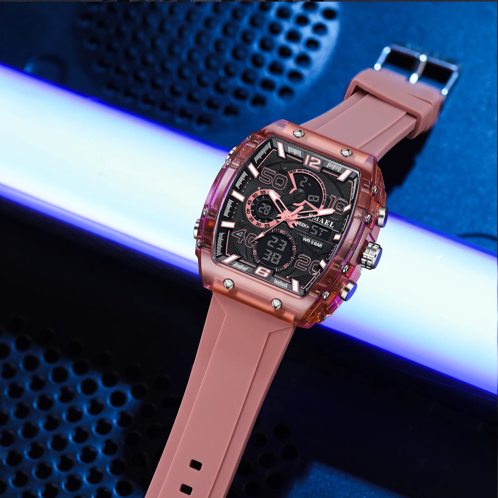 Brand 8109 New Electronic Watch Fashion Square Dual Display Waterproof Luminous Multi-Color for Men