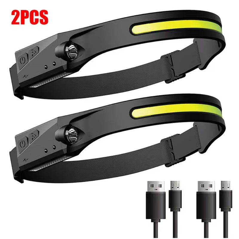 Sensor Headlamp LED Head Flashlight Rechargeable Headlight Head Torch Built-In Battery 5 Lighting Modes Fishing Camping Lantern