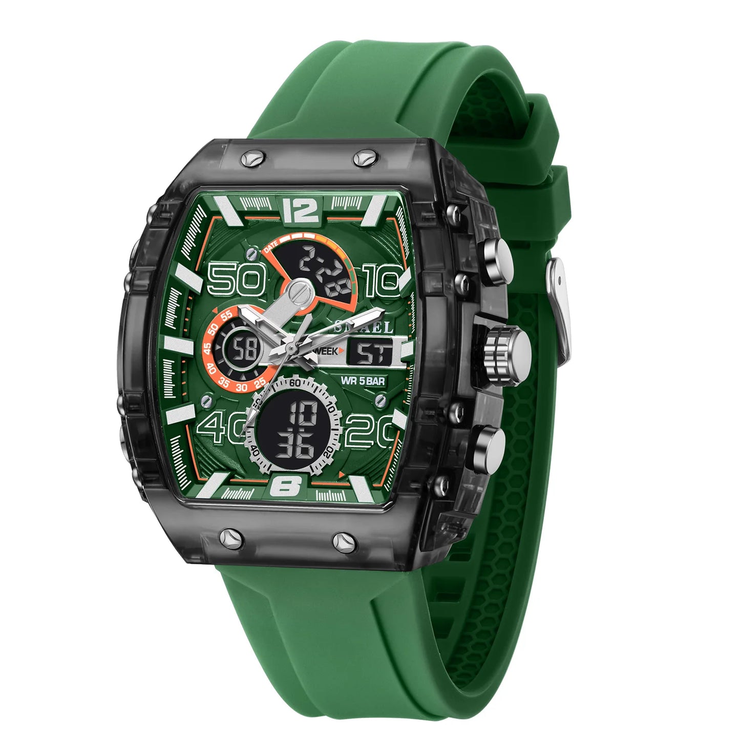 Brand 8109 New Electronic Watch Fashion Square Dual Display Waterproof Luminous Multi-Color for Men
