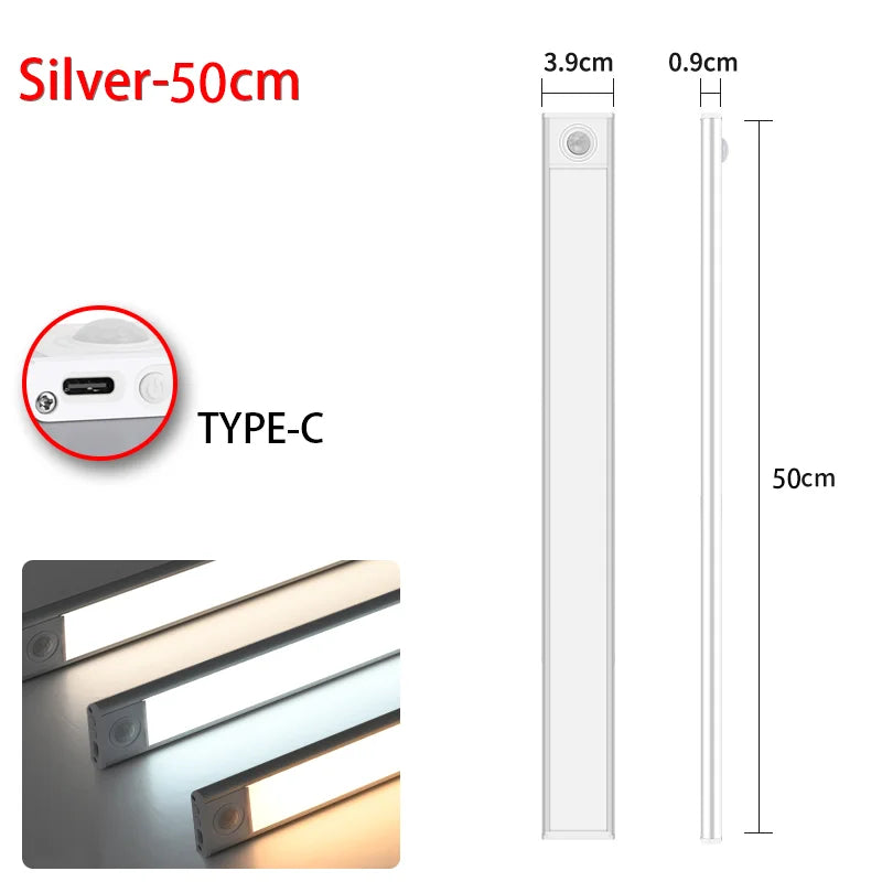 LED Night Light Motion Sensor Wireless USB Cabinet Night Light Wardrobe Lamp for Kitchen Cabinet Bedroom Wardrobe 20/30/40/60CM