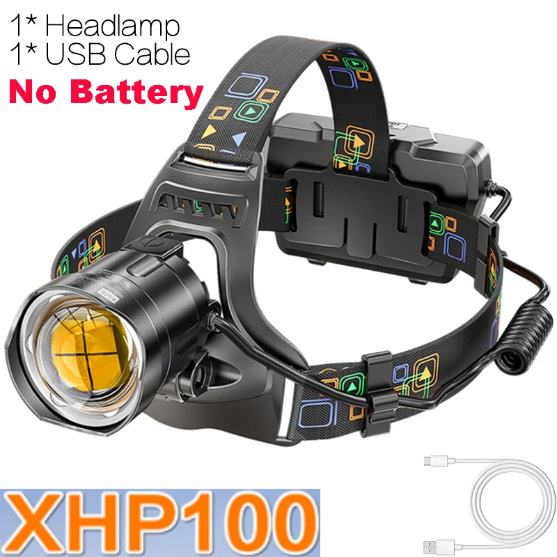 High-Power Rechargeable LED Headlamp with Zoom Function, Waterproof Design, and 18650 Output