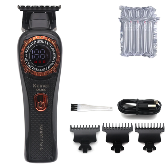 KM-999 Hair Trimmer for Men DLC T-Blade Zero Gapped LED Display Cordless USB Professional Hair Clipper Finishing Machine