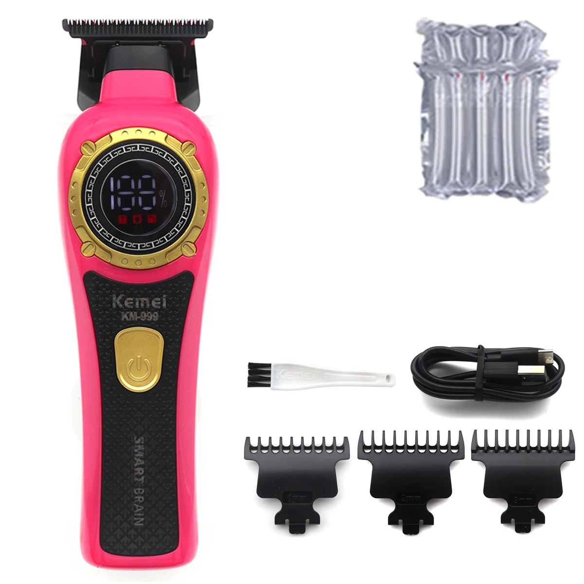KM-999 Hair Trimmer for Men DLC T-Blade Zero Gapped LED Display Cordless USB Professional Hair Clipper Finishing Machine