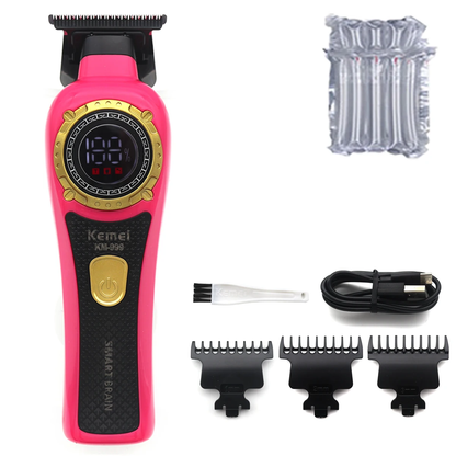 KM-999 Hair Trimmer for Men DLC T-Blade Zero Gapped LED Display Cordless USB Professional Hair Clipper Finishing Machine