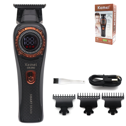 KM-999 Hair Trimmer for Men DLC T-Blade Zero Gapped LED Display Cordless USB Professional Hair Clipper Finishing Machine