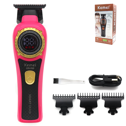 KM-999 Hair Trimmer for Men DLC T-Blade Zero Gapped LED Display Cordless USB Professional Hair Clipper Finishing Machine