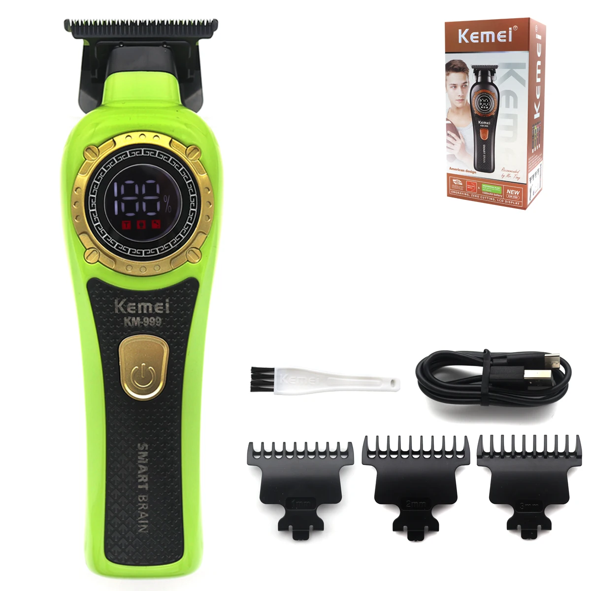 KM-999 Hair Trimmer for Men DLC T-Blade Zero Gapped LED Display Cordless USB Professional Hair Clipper Finishing Machine