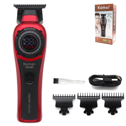 KM-999 Hair Trimmer for Men DLC T-Blade Zero Gapped LED Display Cordless USB Professional Hair Clipper Finishing Machine