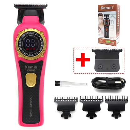 KM-999 Hair Trimmer for Men DLC T-Blade Zero Gapped LED Display Cordless USB Professional Hair Clipper Finishing Machine