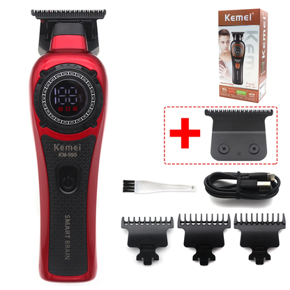 KM-999 Hair Trimmer for Men DLC T-Blade Zero Gapped LED Display Cordless USB Professional Hair Clipper Finishing Machine