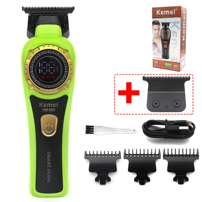 KM-999 Hair Trimmer for Men DLC T-Blade Zero Gapped LED Display Cordless USB Professional Hair Clipper Finishing Machine