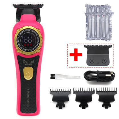 KM-999 Hair Trimmer for Men DLC T-Blade Zero Gapped LED Display Cordless USB Professional Hair Clipper Finishing Machine