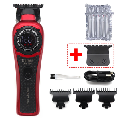 KM-999 Hair Trimmer for Men DLC T-Blade Zero Gapped LED Display Cordless USB Professional Hair Clipper Finishing Machine