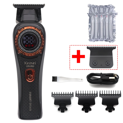 KM-999 Hair Trimmer for Men DLC T-Blade Zero Gapped LED Display Cordless USB Professional Hair Clipper Finishing Machine