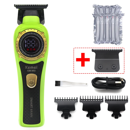 KM-999 Hair Trimmer for Men DLC T-Blade Zero Gapped LED Display Cordless USB Professional Hair Clipper Finishing Machine